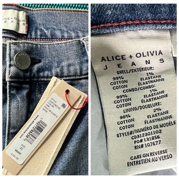 Alice + Olivia Rey Side Zipper Blue Red Wide Leg Jeans - Picture 11 of 13